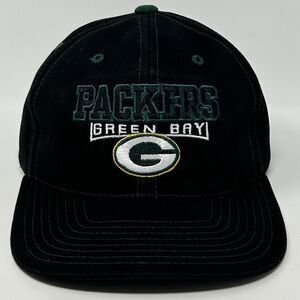Vintage 90s Green Bay Packers Hat Baseball Cap Pro Player NFL Strapback Black